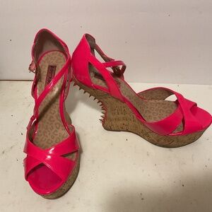 Betsey Johnson Hot Pink Cork Wedges